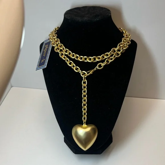 NWT ⚜️💛⚜️ Piper K Gorgeous Golden Tone Heart Pendant Convertible Necklace - Picture 11 of 15
